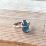 15.9mm Icy A-Grade Natural Royal Blue Jadeite Jade Calabash Ring (Collector's Item) No.161292