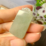 A-Grade Natural Light Green Jadeite Rectangle Pendant No.220644