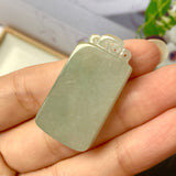 A-Grade Natural Light Green Jadeite Rectangle Pendant No.220644