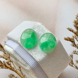 SOLD OUT: 12.80cts A-Grade Natural Moss on Snow Jadeite Cabochon Pair No.180242