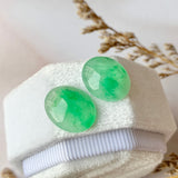 SOLD OUT: 12.80cts A-Grade Natural Moss on Snow Jadeite Cabochon Pair No.180242