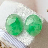 SOLD OUT: 12.80cts A-Grade Natural Moss on Snow Jadeite Cabochon Pair No.180242