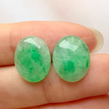 SOLD OUT: 12.80cts A-Grade Natural Moss on Snow Jadeite Cabochon Pair No.180242