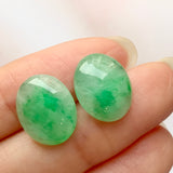 SOLD OUT: 12.80cts A-Grade Natural Moss on Snow Jadeite Cabochon Pair No.180242