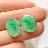 SOLD OUT: 12.80cts A-Grade Natural Moss on Snow Jadeite Cabochon Pair No.180242