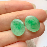 SOLD OUT: 12.80cts A-Grade Natural Moss on Snow Jadeite Cabochon Pair No.180242