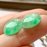 SOLD OUT: 12.80cts A-Grade Natural Moss on Snow Jadeite Cabochon Pair No.180242