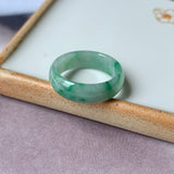 SOLD OUT: 16.5mm A-Grade Natural Floral Imperial Green Jadeite Ring Band No.162172