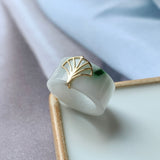17.1mm A-Grade Natural White Jadeite Art Deco Style Bespoke Ring Band No.162195