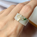 17.1mm A-Grade Natural White Jadeite Art Deco Style Bespoke Ring Band No.162195