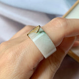 17.1mm A-Grade Natural White Jadeite Art Deco Style Bespoke Ring Band No.162195