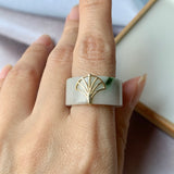 17.1mm A-Grade Natural White Jadeite Art Deco Style Bespoke Ring Band No.162195