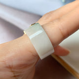 17.1mm A-Grade Natural White Jadeite Art Deco Style Bespoke Ring Band No.162195