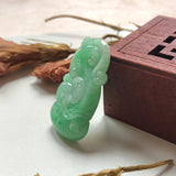 A-Grade Natural Green Jadeite Carving Of Bat & Ruyi Pendant No.220137