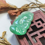 A-Grade Natural Green Jadeite Carving Of Bat & Ruyi Pendant No.220137