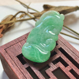 A-Grade Natural Green Jadeite Carving Of Bat & Ruyi Pendant No.220137