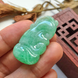 A-Grade Natural Green Jadeite Carving Of Bat & Ruyi Pendant No.220137