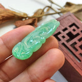 A-Grade Natural Green Jadeite Carving Of Bat & Ruyi Pendant No.220137