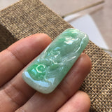 A-Grade Natural Green Jadeite Pendant With Ox & Ruyi Carving No.220139