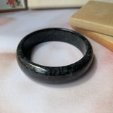 55.3mm A-Grade Natural Black Jadeite Modern Round Bangle No.151924