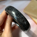 55.3mm A-Grade Natural Black Jadeite Modern Round Bangle No.151924