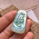 A-Grade Natural Green Jadeite Pendant With Ox & Ruyi Carving No.220139