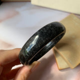 55.3mm A-Grade Natural Black Jadeite Modern Round Bangle No.151924