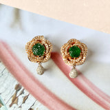 Icy A-Grade Natural Imperial Green Jadeite Rosé Lever Back Earrings No.180643