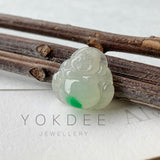 SOLD OUT - Custom Bail A-Grade Natural Moss on Snow Jadeite Buddha Pendant No.171148