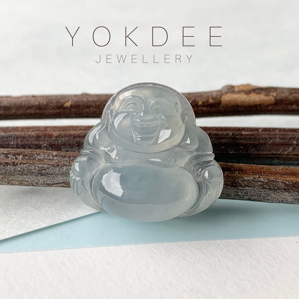 Icy A-Grade Natural Bluish Grey Jadeite Buddha Pendant No.171154