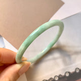 SOLD OUT: 52.7mm A-Grade Natural Moss On Snow Jadeite Traditional Round Bangle No.151968
