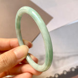 SOLD OUT: 52.7mm A-Grade Natural Moss On Snow Jadeite Traditional Round Bangle No.151968