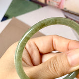 SOLD OUT: 53.2mm A-Grade Natural Yellowish Green Jadeite Traditional Round Bangle No.151970