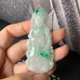 A-Grade Natural Moss On Snow Jadeite Goddess of Mercy Pendant No.600179