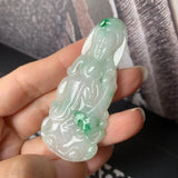 A-Grade Natural Moss On Snow Jadeite Goddess of Mercy Pendant No.600179