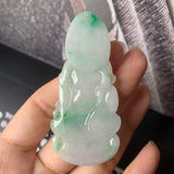 A-Grade Natural Moss On Snow Jadeite Goddess of Mercy Pendant No.600179