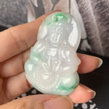 A-Grade Natural Moss On Snow Jadeite Goddess of Mercy Pendant No.600181