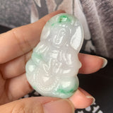 A-Grade Natural Moss On Snow Jadeite Goddess of Mercy Pendant No.600181