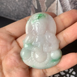 A-Grade Natural Moss On Snow Jadeite Goddess of Mercy Pendant No.600181