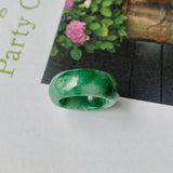 SOLD OUT: 15.2mm A-Grade Natural Floral Imperial Green Jadeite Ring Band No.162168