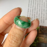 SOLD OUT: 15.2mm A-Grade Natural Floral Imperial Green Jadeite Ring Band No.162168