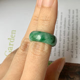 SOLD OUT: 15.2mm A-Grade Natural Floral Imperial Green Jadeite Ring Band No.162168