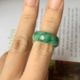SOLD OUT: 15.2mm A-Grade Natural Floral Imperial Green Jadeite Ring Band No.162168