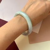 53.8mm A-Grade Natural Light Green Jadeite Modern Round Bangle No.330080
