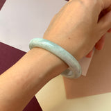 53.8mm A-Grade Natural Light Green Jadeite Modern Round Bangle No.330080