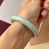 SOLD OUT: 53.8mm A-Grade Natural Light Green Jadeite Modern Round Bangle No.330080