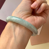53.8mm A-Grade Natural Light Green Jadeite Modern Round Bangle No.330080