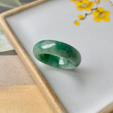 SOLD OUT: 16.2mm A-Grade Natural Floral Imperial Green Jadeite Ring Band No.162169