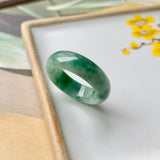 SOLD OUT: 16.2mm A-Grade Natural Floral Imperial Green Jadeite Ring Band No.162169