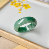 SOLD OUT: 16.2mm A-Grade Natural Floral Imperial Green Jadeite Ring Band No.162169